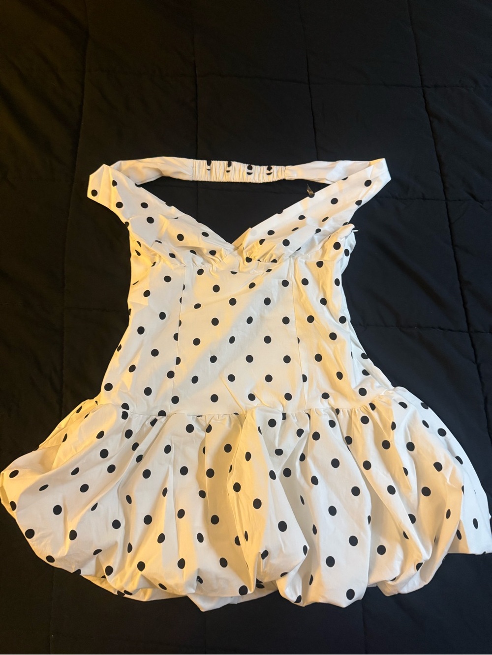 Endless Romance Off Shoulder Mini Dress - White Polka Dot - Picture 6 of 9